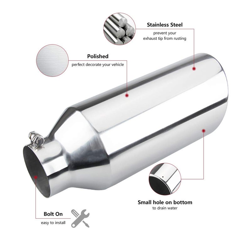 LCGP 4" inlet Universal Diesel Exhaust Tip 7" outlet 18" Long Tail Tip, Polished & Rolled Angle Cut, Bolt-On,Stainless Steel - Image 4